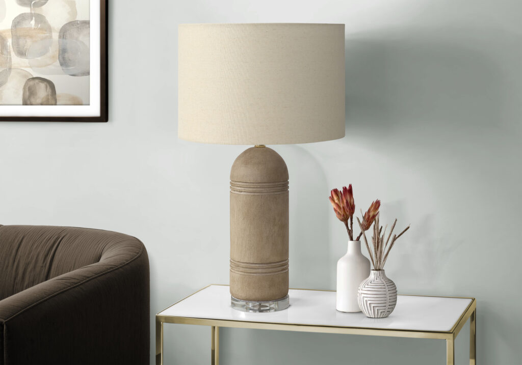 Lighting, 28″H, Table Lamp, Brown Resin, Beige Shade, Contemporary, Modern