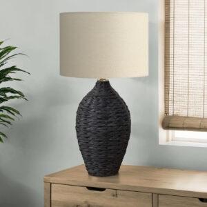 Lighting, 30"H, Black Rattan, Beige Shade, Transitional