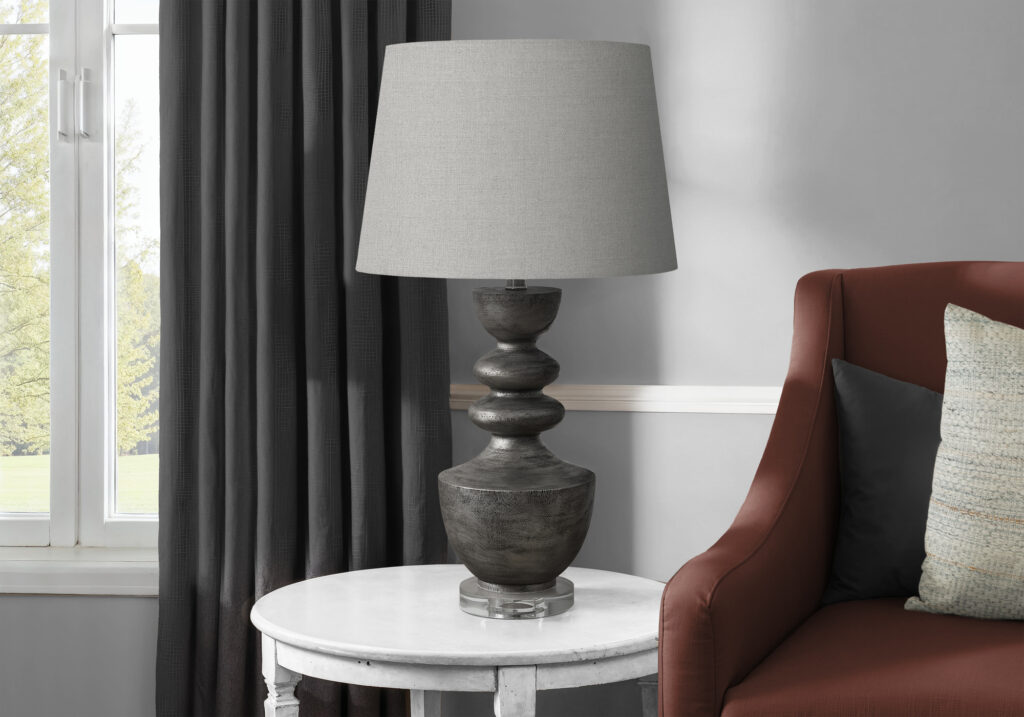 Lighting, 28″H, Table Lamp, Grey Resin, Grey Shade, Transitional