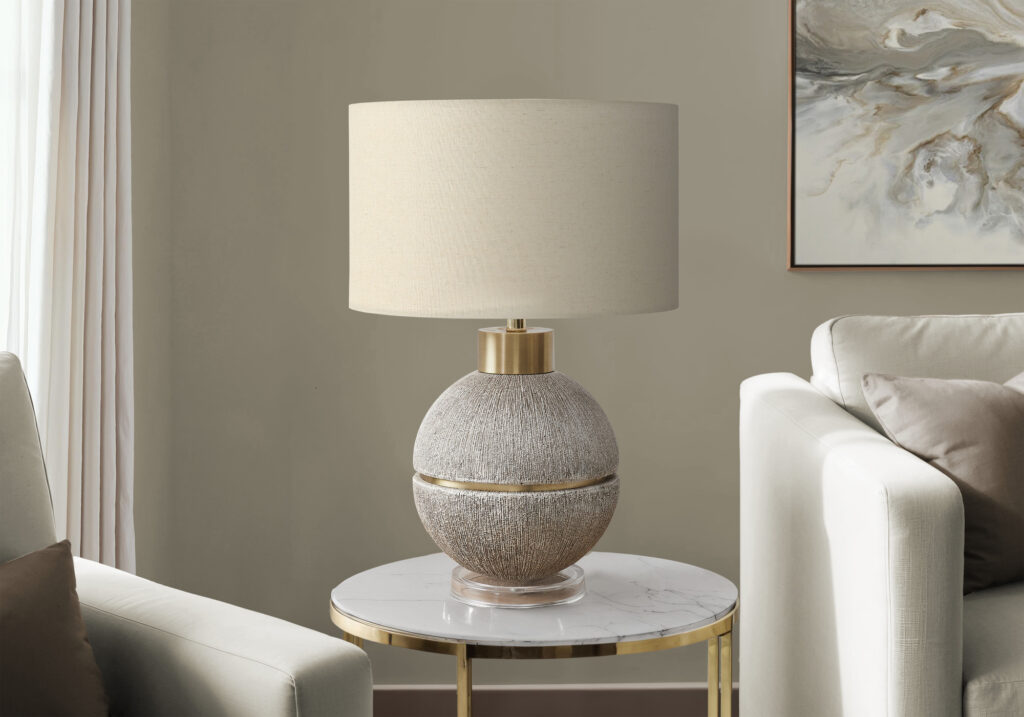 Lighting, 26″H, Table Lamp, Brown / Gold Resin, Beige Shade, Contemporary, Modern