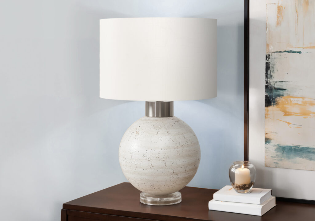 Lighting, Table Lamp, 27″H, Beige Resin, Ivory / Cream Shade, Contemporary