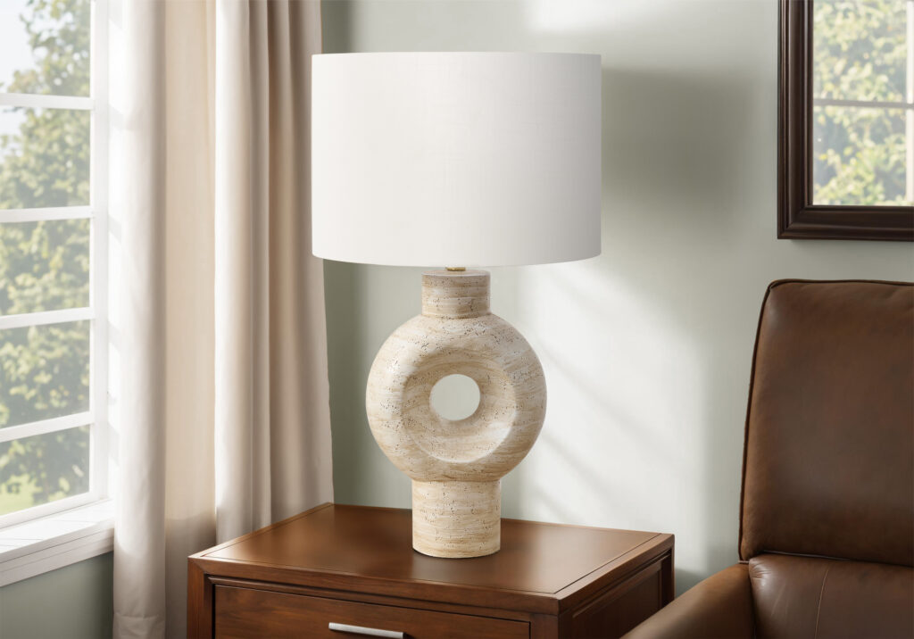 Lighting, 28″H, Table Lamp, Beige Resin, Ivory / Cream Shade, Contemporary