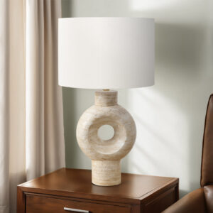 Lighting, 28"H, Table Lamp, Beige Resin, Ivory / Cream Shade, Contemporary