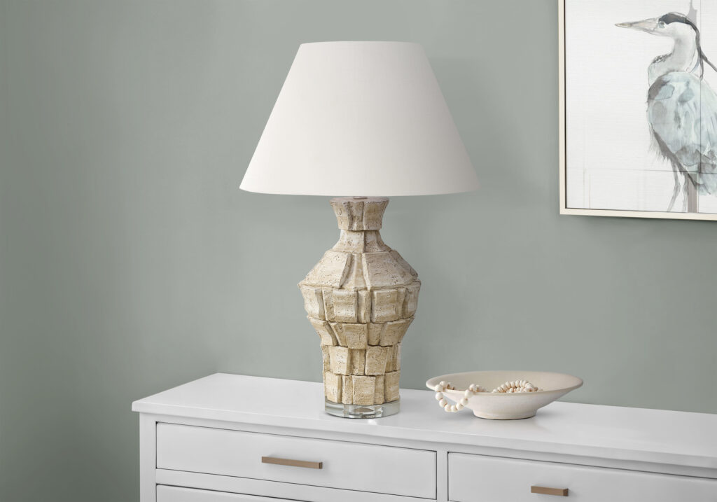 Lighting, 28″H, Table Lamp, Beige Resin, Ivory / Cream Shade, Contemporary, Modern
