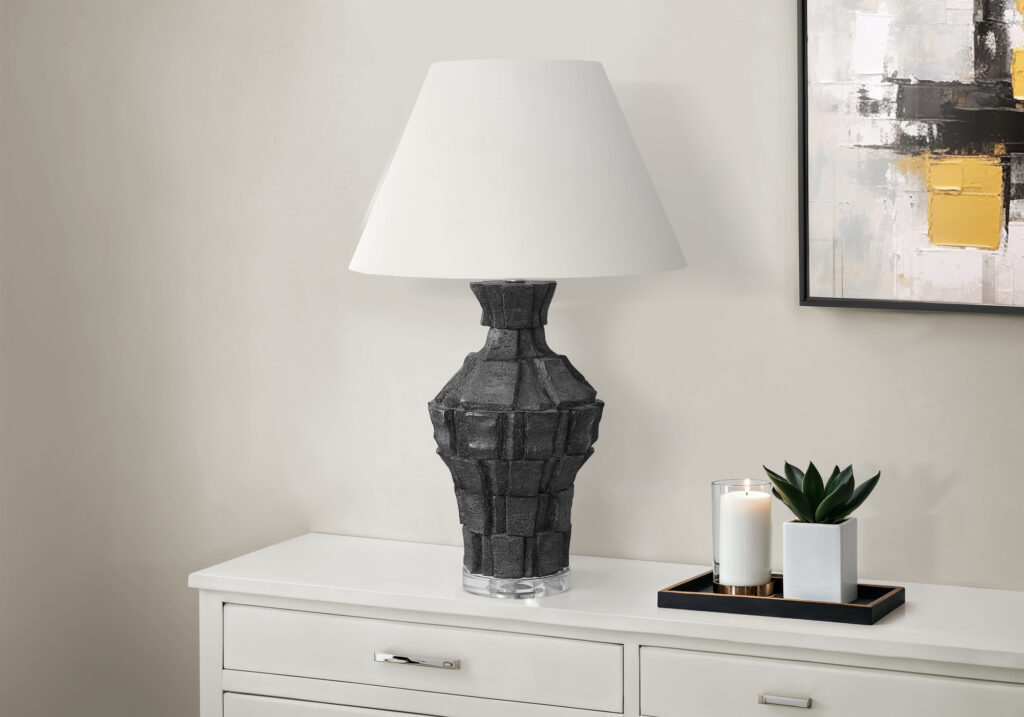 Lighting, 28″H, Table Lamp, Black Resin, Ivory / Cream Shade, Contemporary, Modern