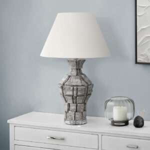 Lighting, 28"H, Table Lamp, Grey Resin, Ivory / Cream Shade, Contemporary, Modern