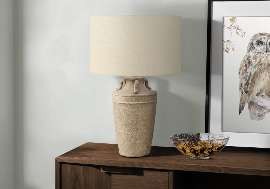 Lighting, 28″H, Table Lamp, Beige Ceramic, Beige Shade, Transitional