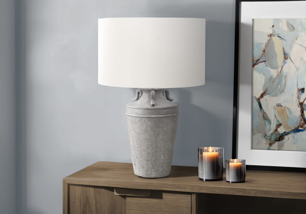 Lighting, 28″H, Table Lamp, Grey Ceramic, Ivory / Cream Shade, Transitional