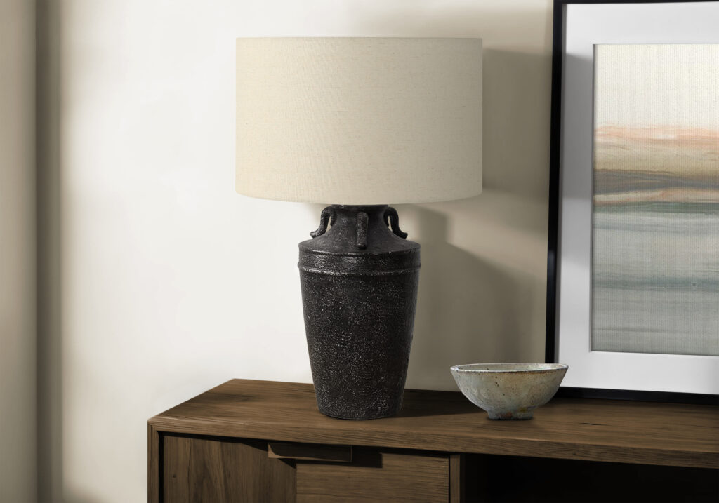 Lighting, 28″H, Table Lamp, Black Ceramic, Beige Shade, Transitional