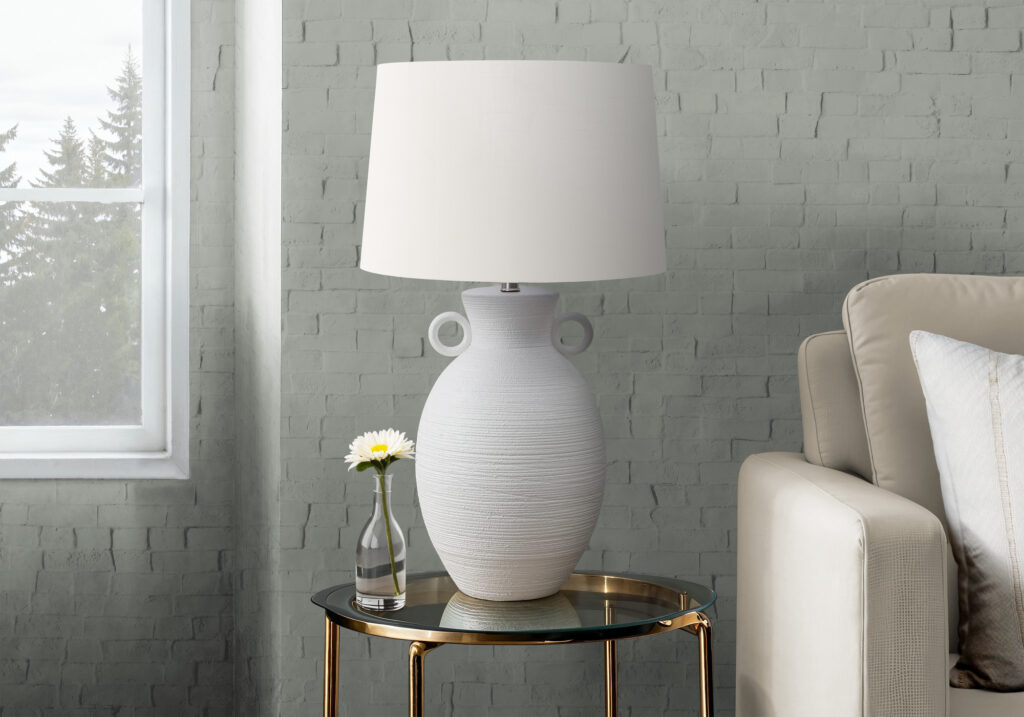 Lighting, 30″H, Table Lamp, White Ceramic, Ivory / Cream Shade, Transitional