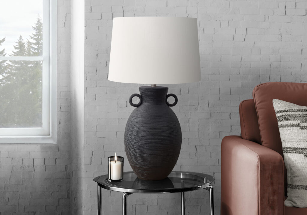 Lighting, 30″H, Table Lamp, Black Ceramic, Ivory / Cream Shade, Transitional