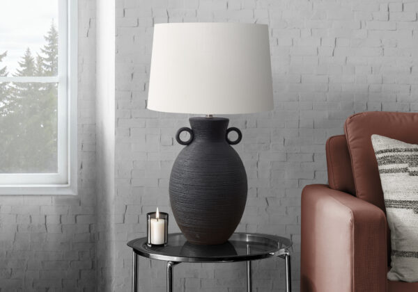 Lighting, 30″H, Table Lamp, Black Ceramic, Ivory / Cream Shade, Transitional