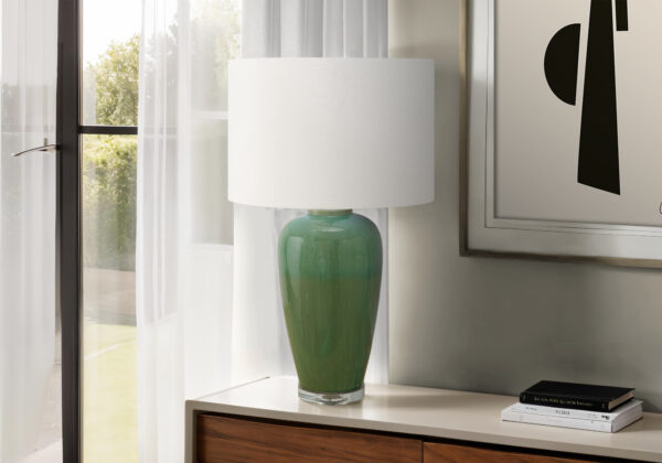 Lighting, 29″H, Table Lamp, Green Ceramic, Ivory / Cream Shade, Contemporary, Modern
