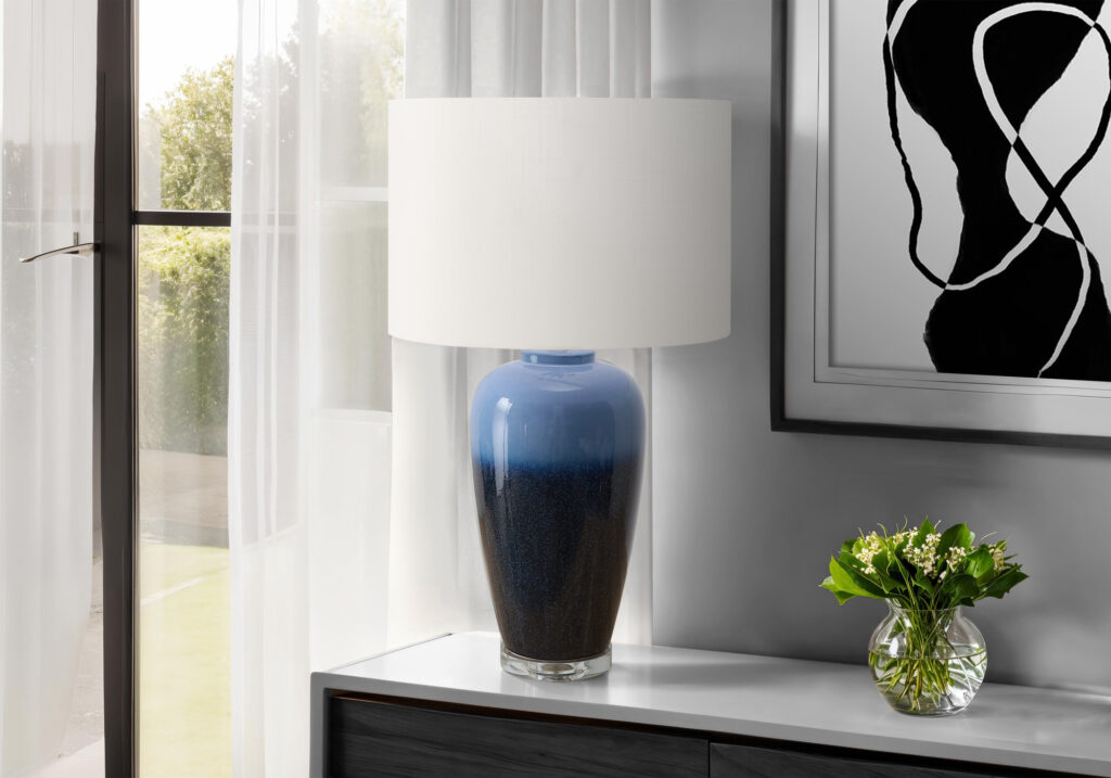 Lighting, 29″H, Table Lamp, Blue Ceramic, Ivory / Cream Shade, Contemporary, Modern