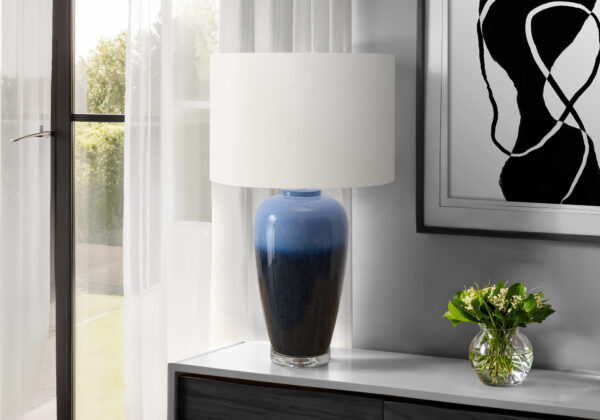 Lighting, 29″H, Table Lamp, Blue Ceramic, Ivory / Cream Shade, Contemporary, Modern
