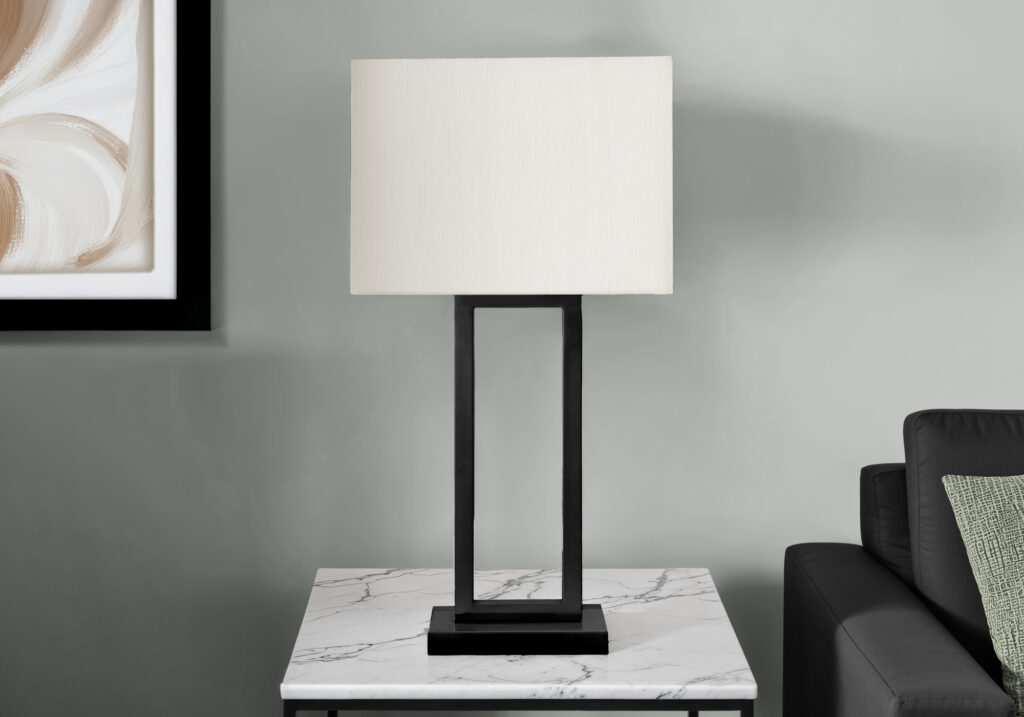 Lighting, Table Lamp, Usb Port Included, 28″H, Black Metal, Ivory / Cream Shade