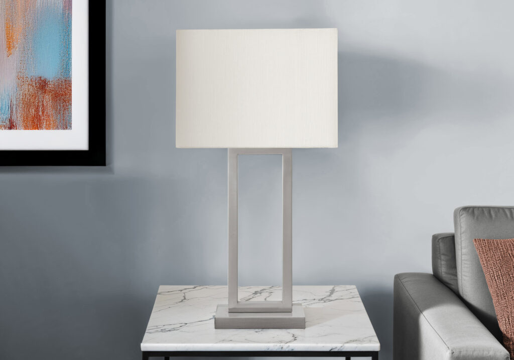 Lighting, Table Lamp, Usb Port Included, 28″H, Nickel Metal, Ivory / Cream Shade, Contemporary, Modern