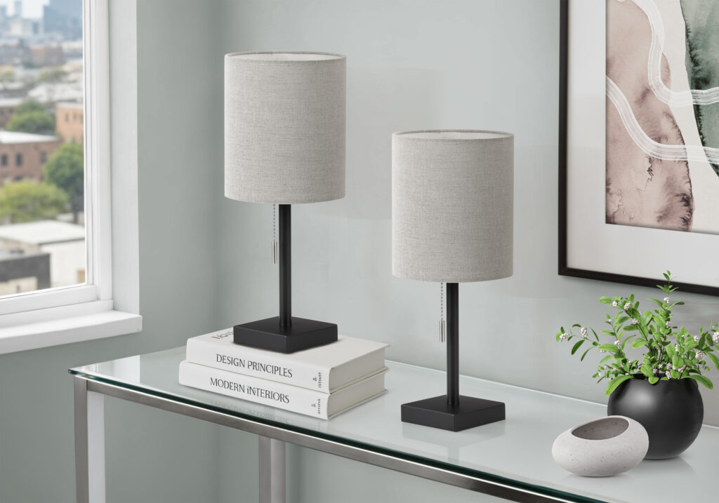 Black grey metal 2-piece table lamp lighting