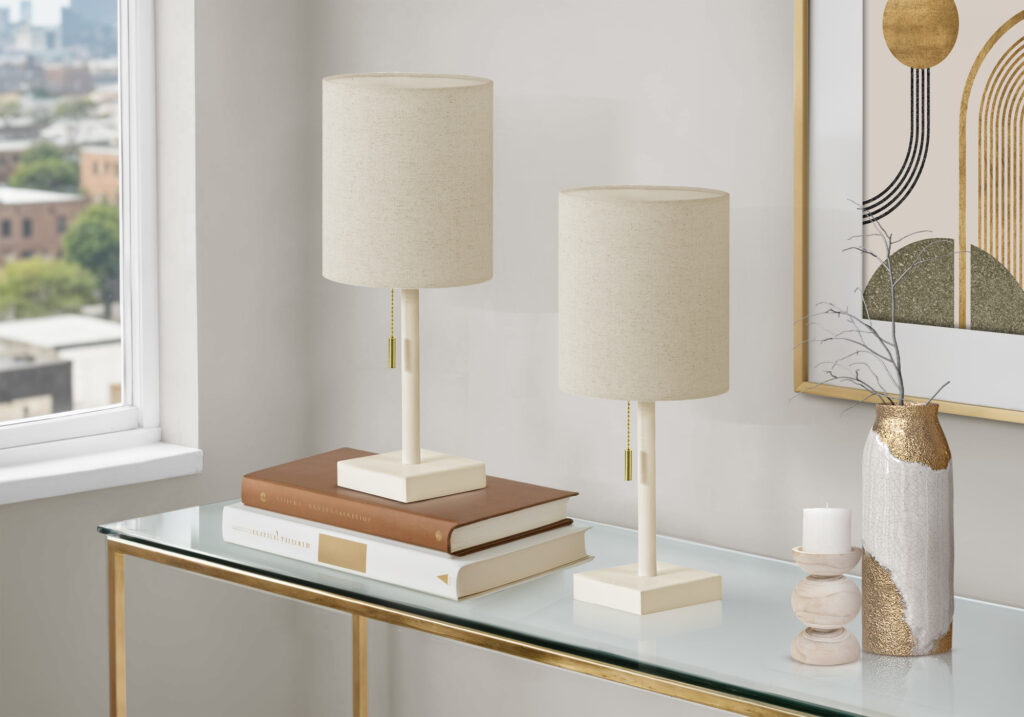 Cream beige metal 2-piece table lamp lighting