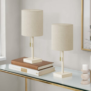 Cream beige metal 2-piece table lamp lighting