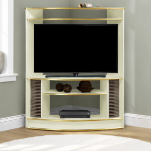 Beige brass accent corner unit tv stand