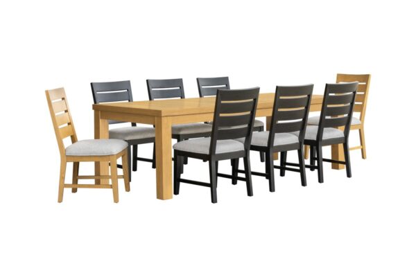 Oak and black 9-piece dining set