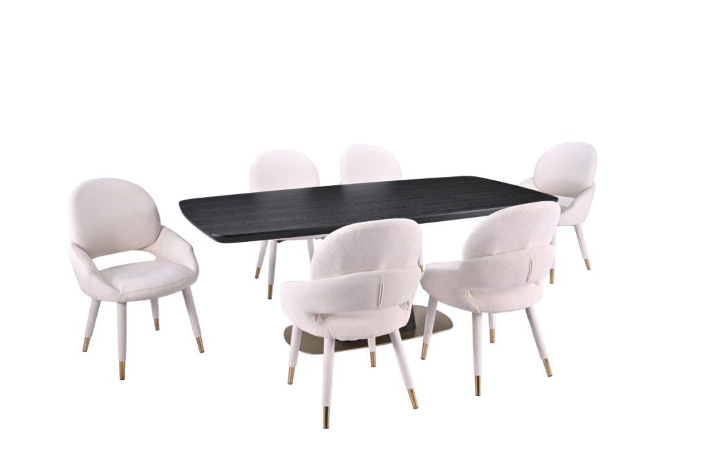 Black and beige 7-piece dining set