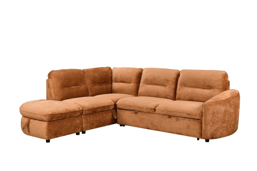 Burnt orange LHF sectional sleeper