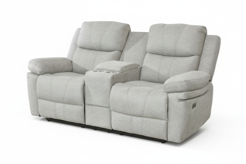 Beige power recliner love seat