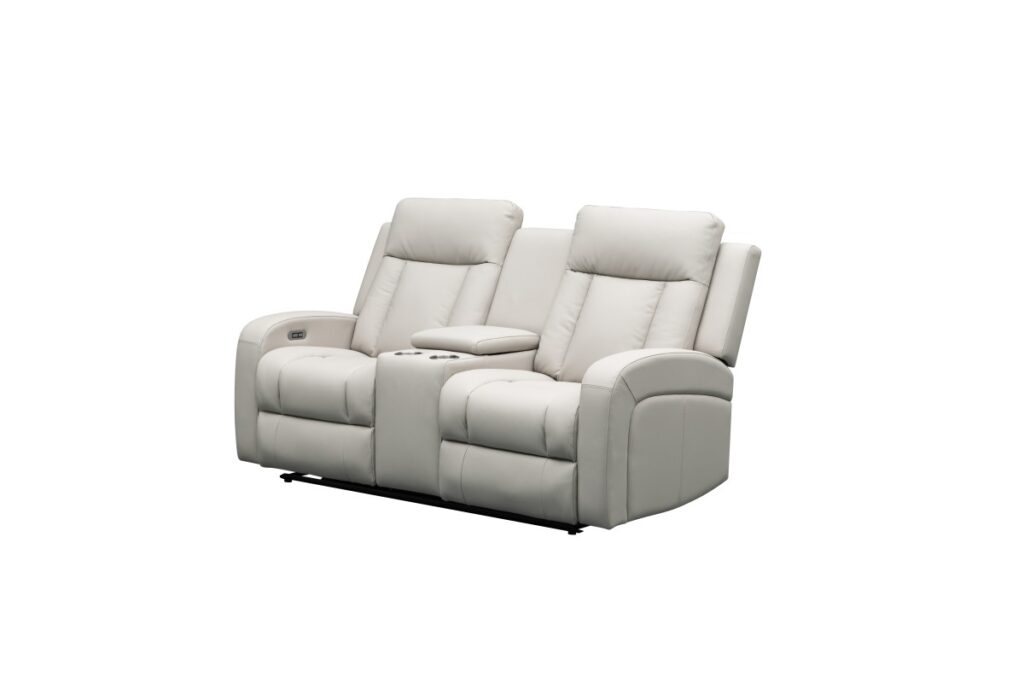 Beige power recliner love seat