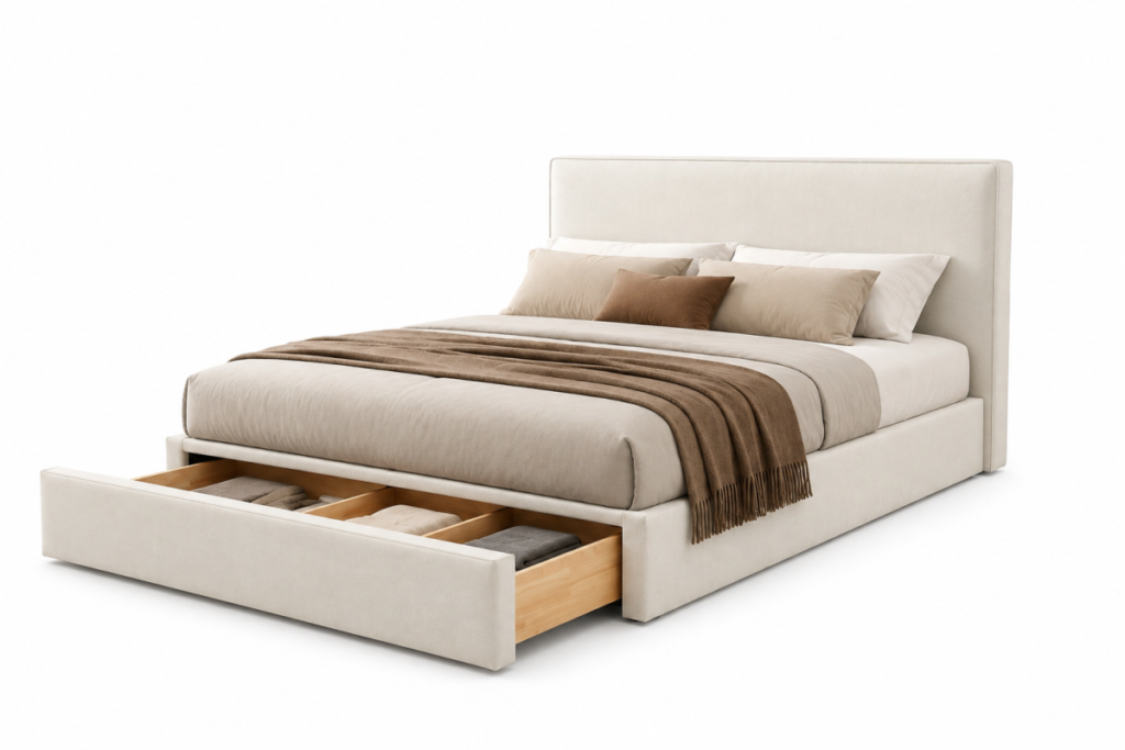 Beige queen storage bed
